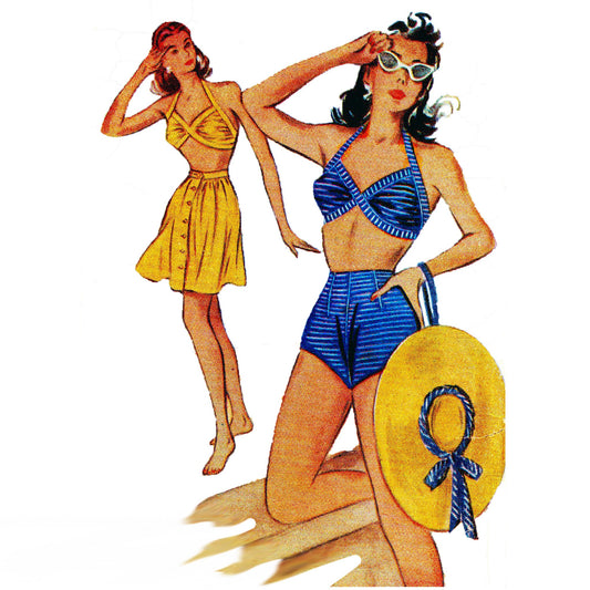 Schnittmuster aus den 1940er Jahren: Pin-Up-Strandmode-BH, Shorts und Hosen  – Brustumfang 34 Zoll (86 cm)