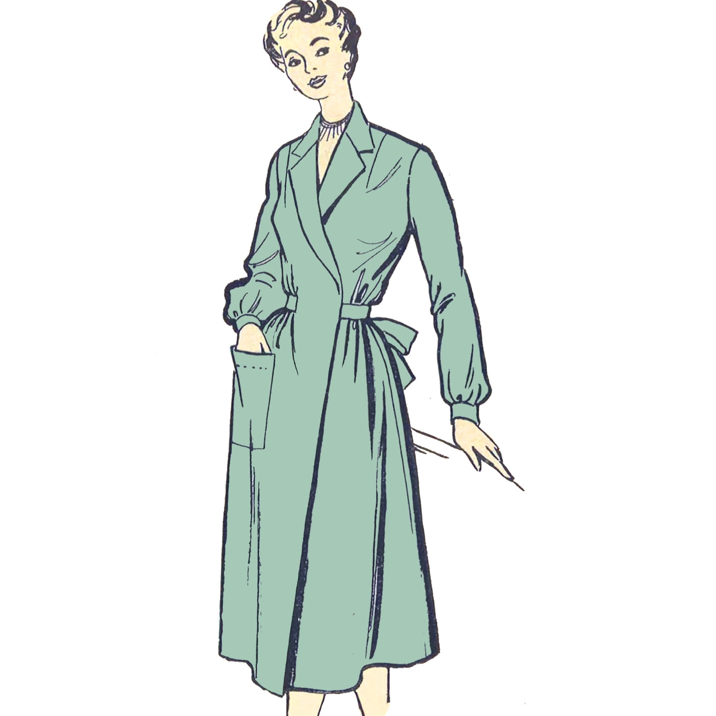 1940s/50s Pattern, Woman Wearing a Wrap Around Blue Overalls, Mrs Mop