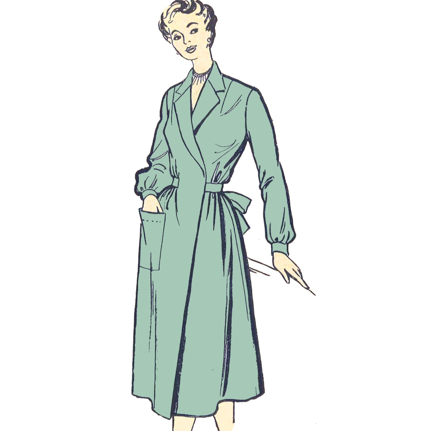1940s/50s Pattern, Woman Wearing a Wrap Around Blue Overalls, Mrs Mop