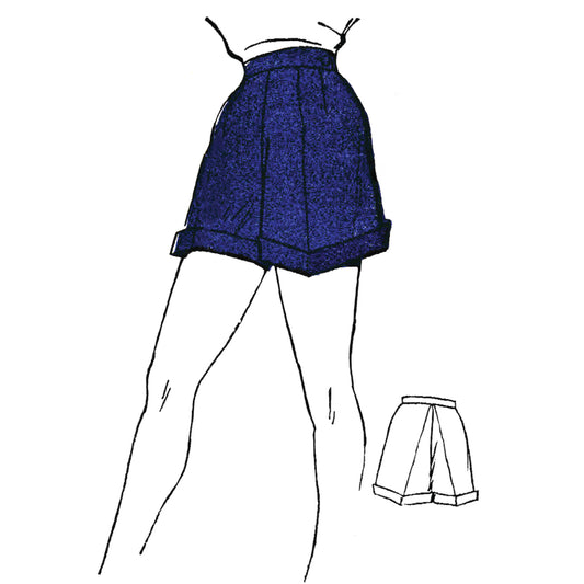 Model wearing shorts made from Weldons 5523 pattern
