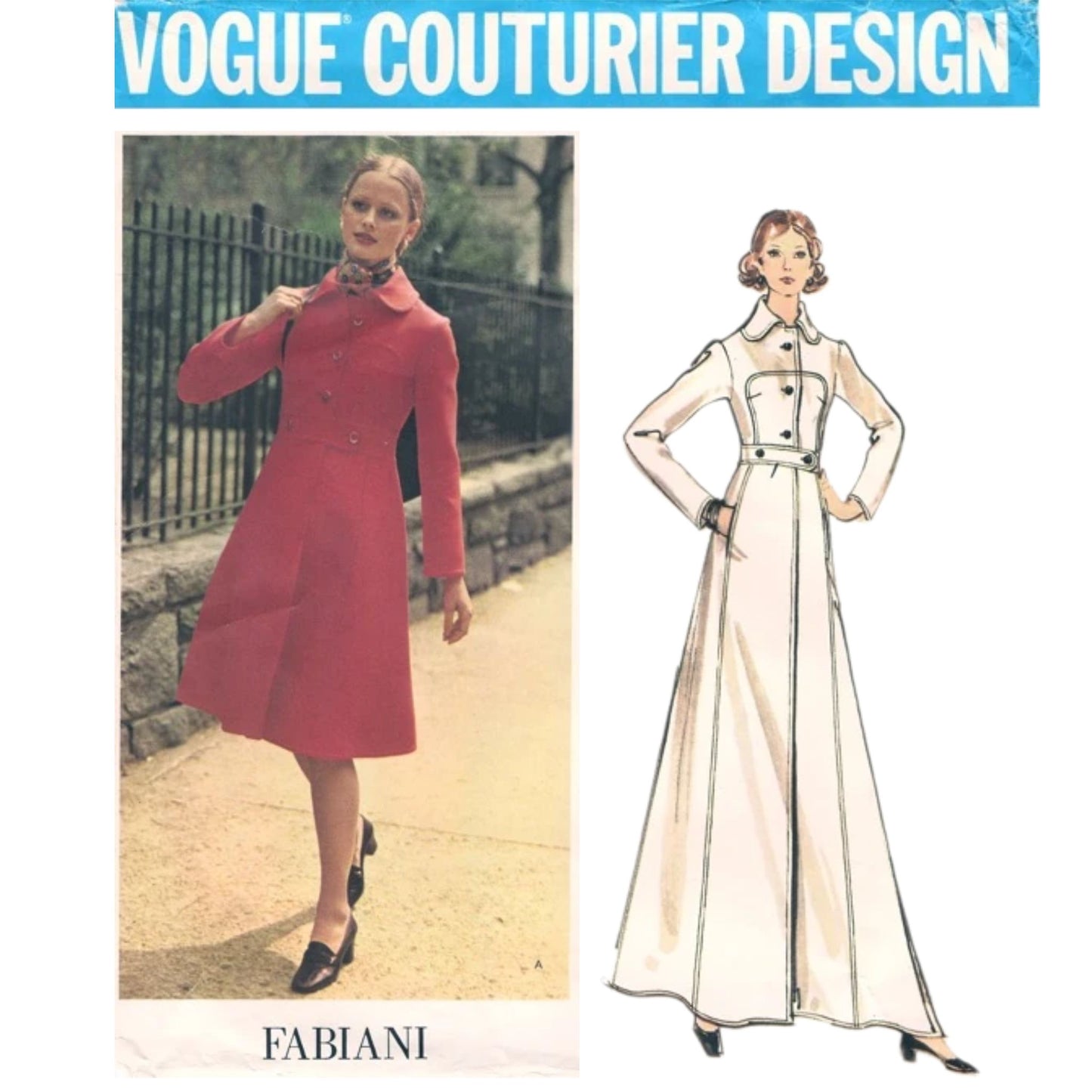 1970er-Jahre-Muster, halb taillierter Vogue-Mantel, Couturier – Brustumfang 34" (86 cm)