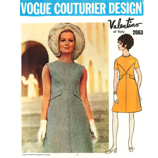 PDF - Modello anni '60, Vestito A-line One Piece Valentino Vogue, Couturier - Seno 36” (92cm) - Scarica