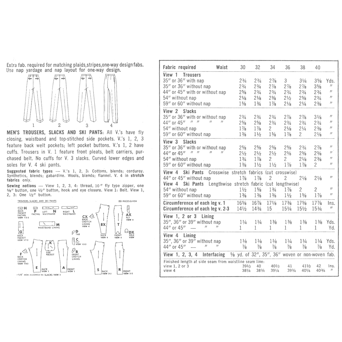 Classic Slack Pattern 1960s Pattern, Men's Hipster Slacks and Ski Pants – Vintage Sewing ...