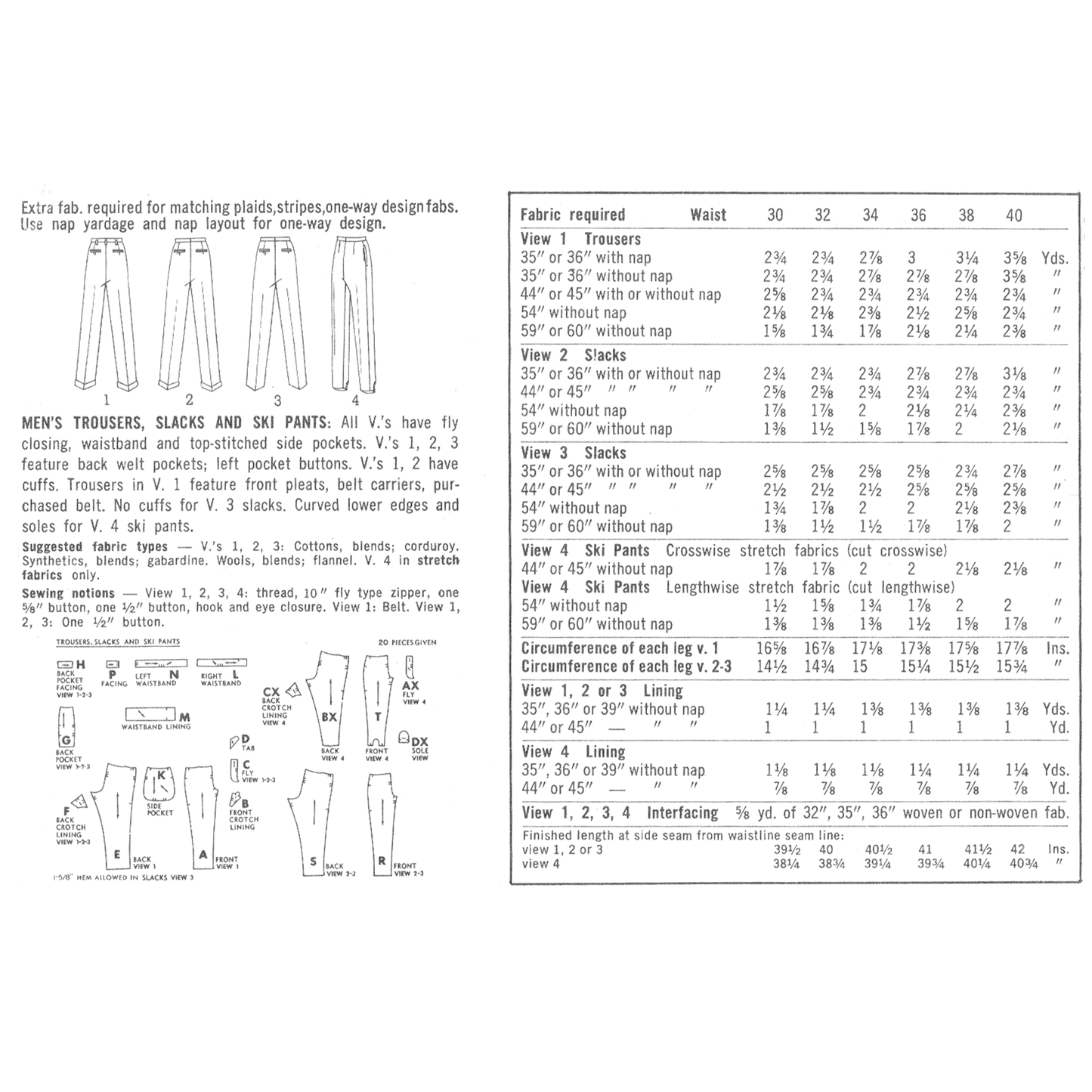 Modèle des années 1960, pantalons, pantalons et pantalons de ski pour Hommes - Taille 30" (76cm)