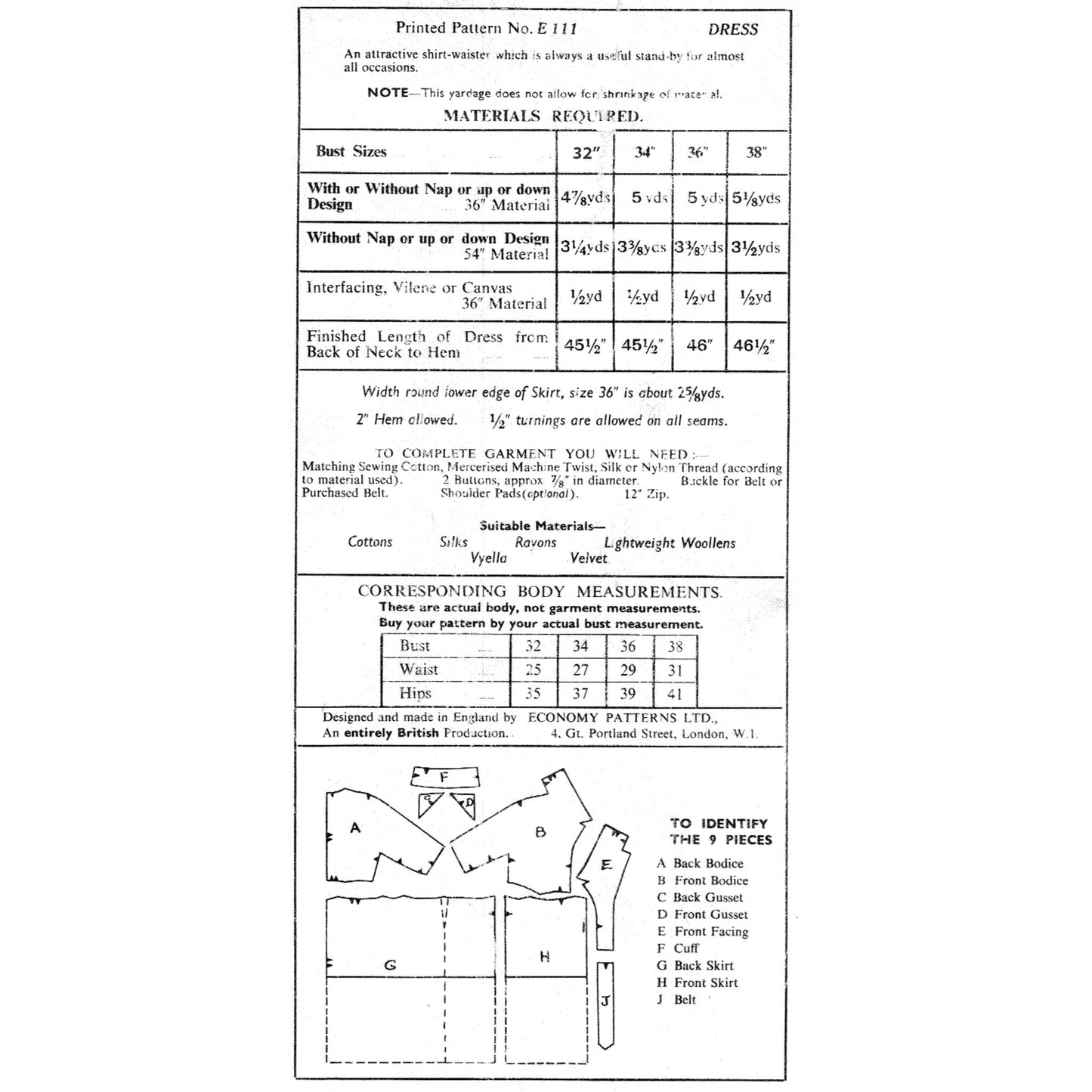 PDF - Vintage 1950s Pattern - Dress -  Bust 34” (86.4cm) - Download