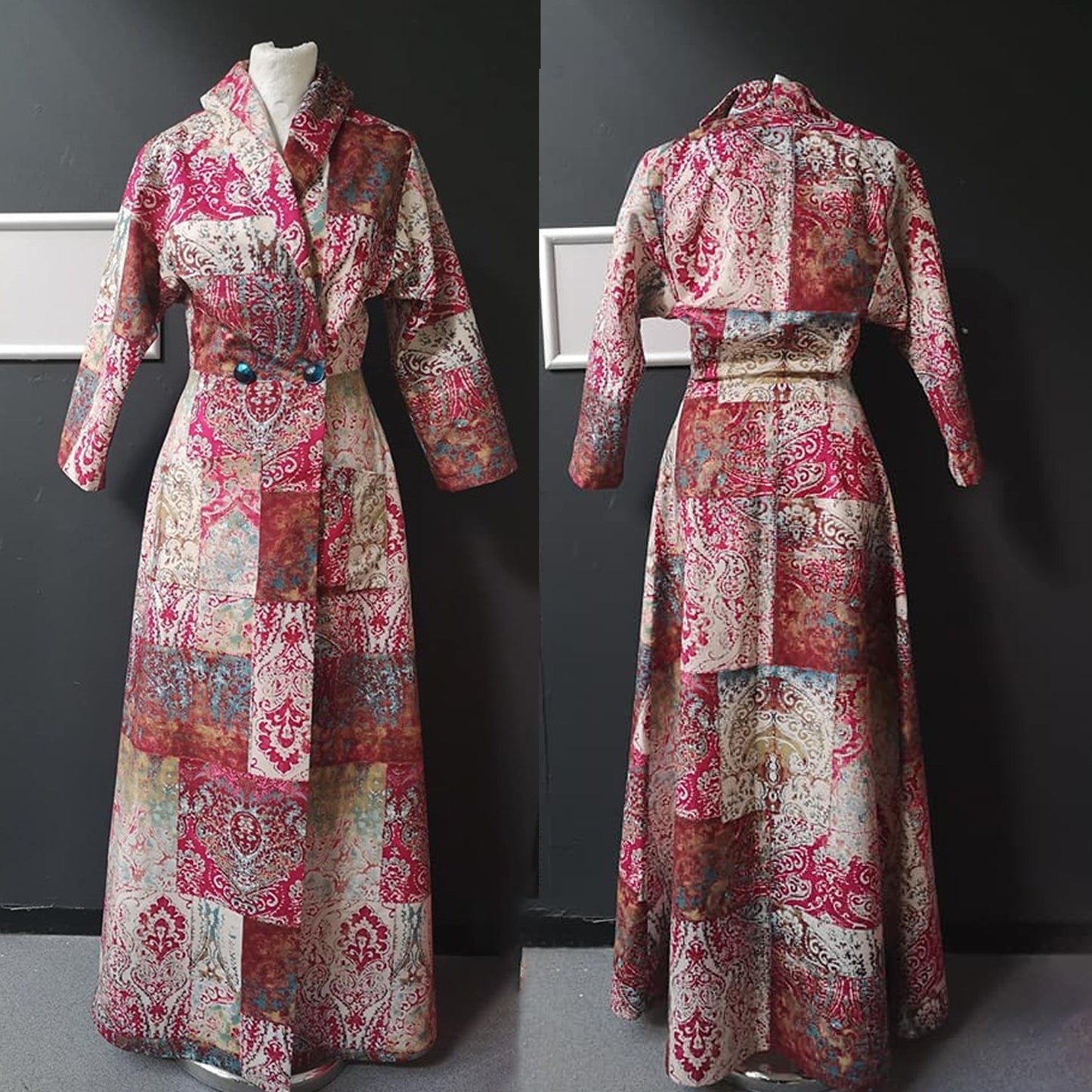 Front and back view of coachman robe