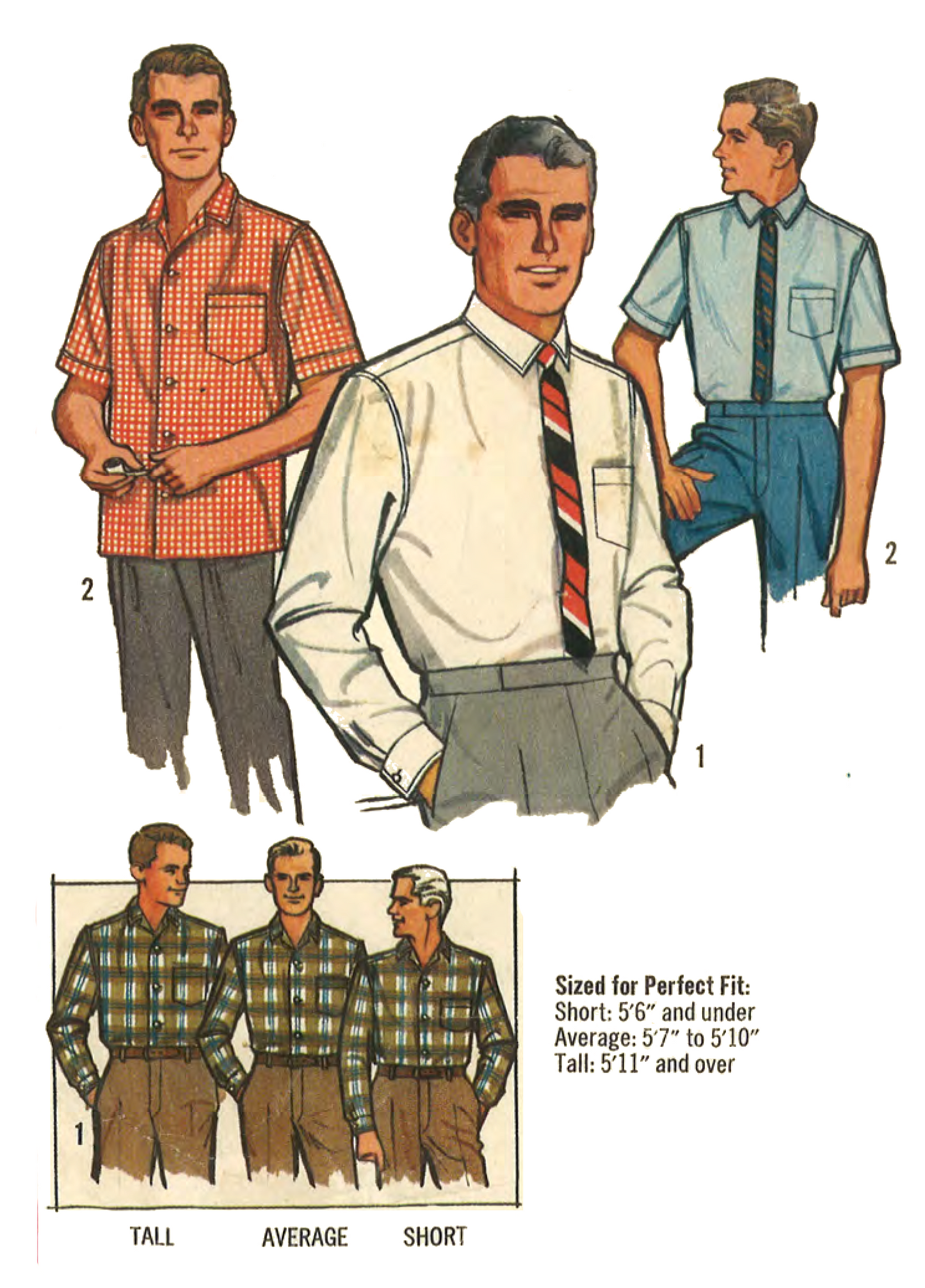 1960-talsmönster, Skjorta för män med proportionerad passform - Bröst: 34" (87cm) - 36" (92cm)