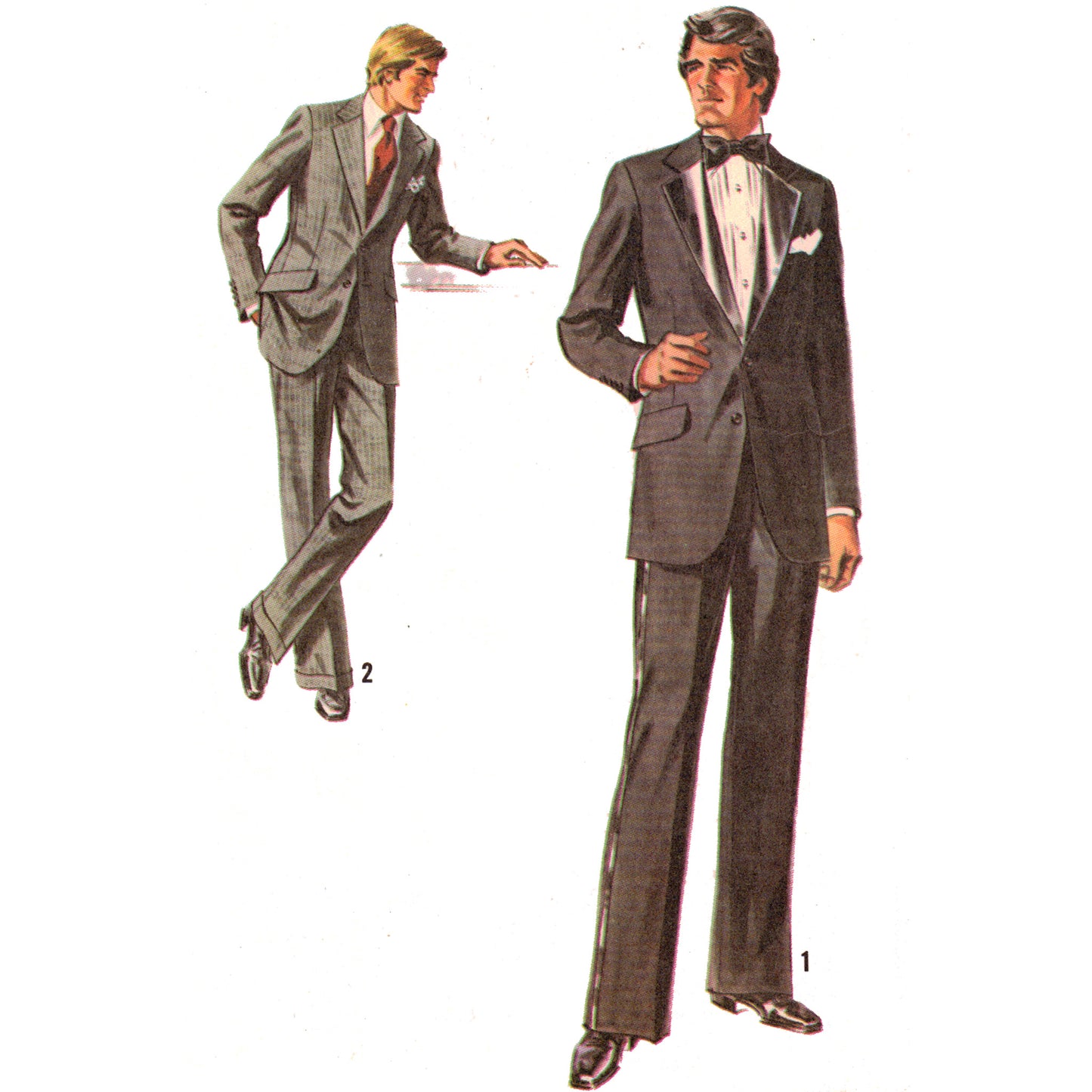 Two men wearing suits on a white background