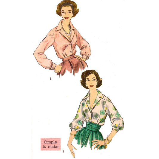Two vintage-style illustrations of women wearing blouses with text 'Simple to make'.