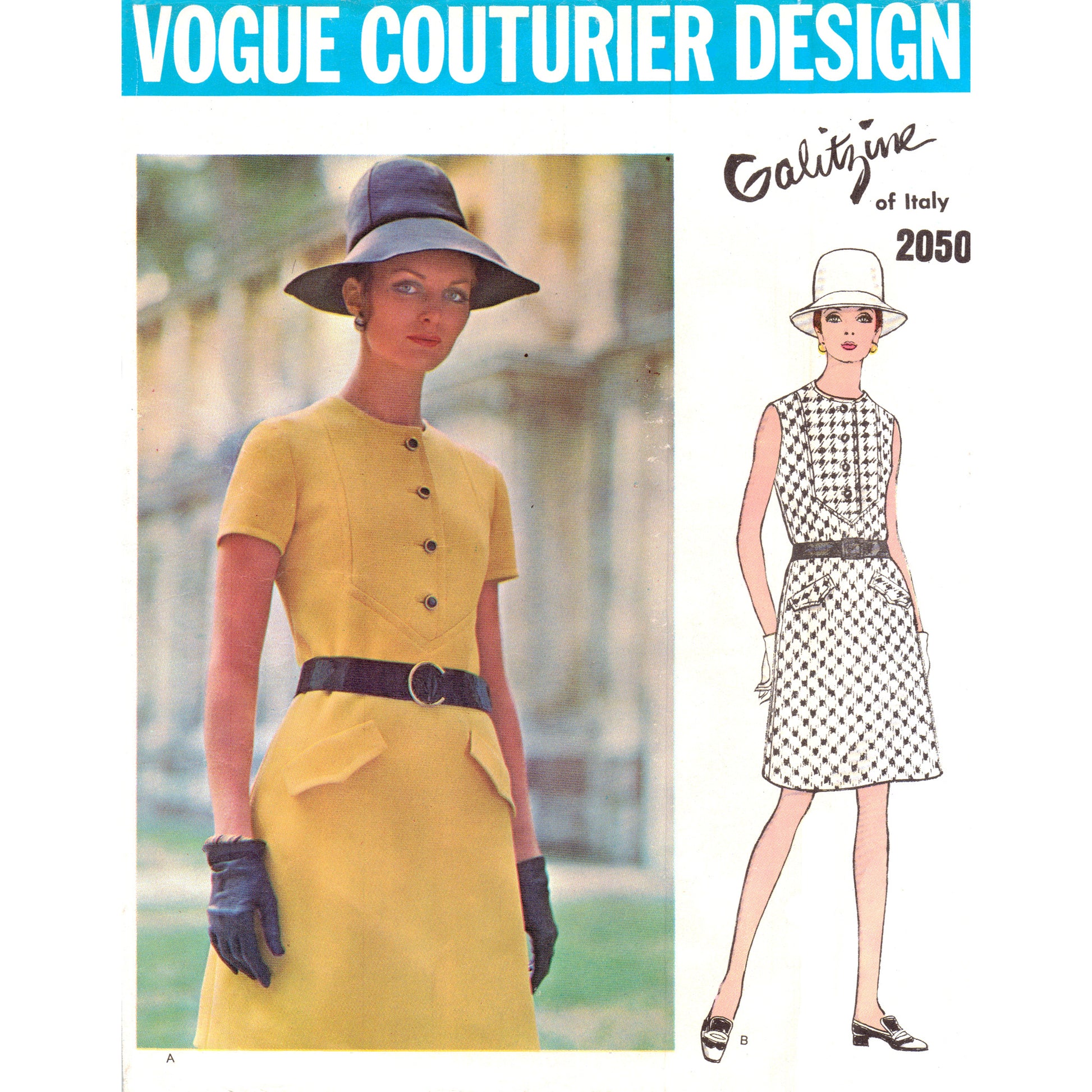 Vogue Couturier Design pattern with two models wearing dresses and hats.