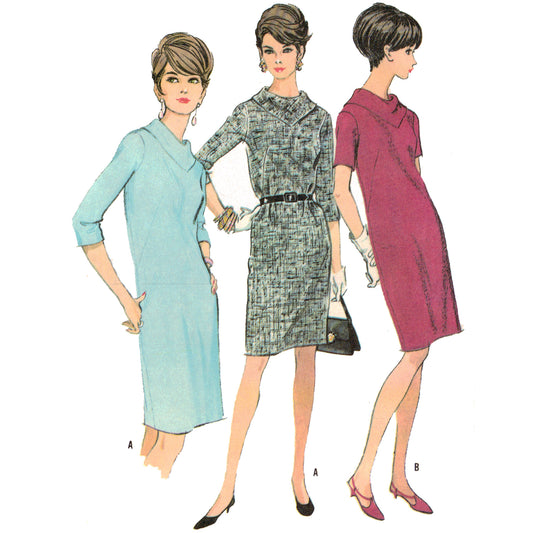Three vintage-style dresses on mannequins with a plain background