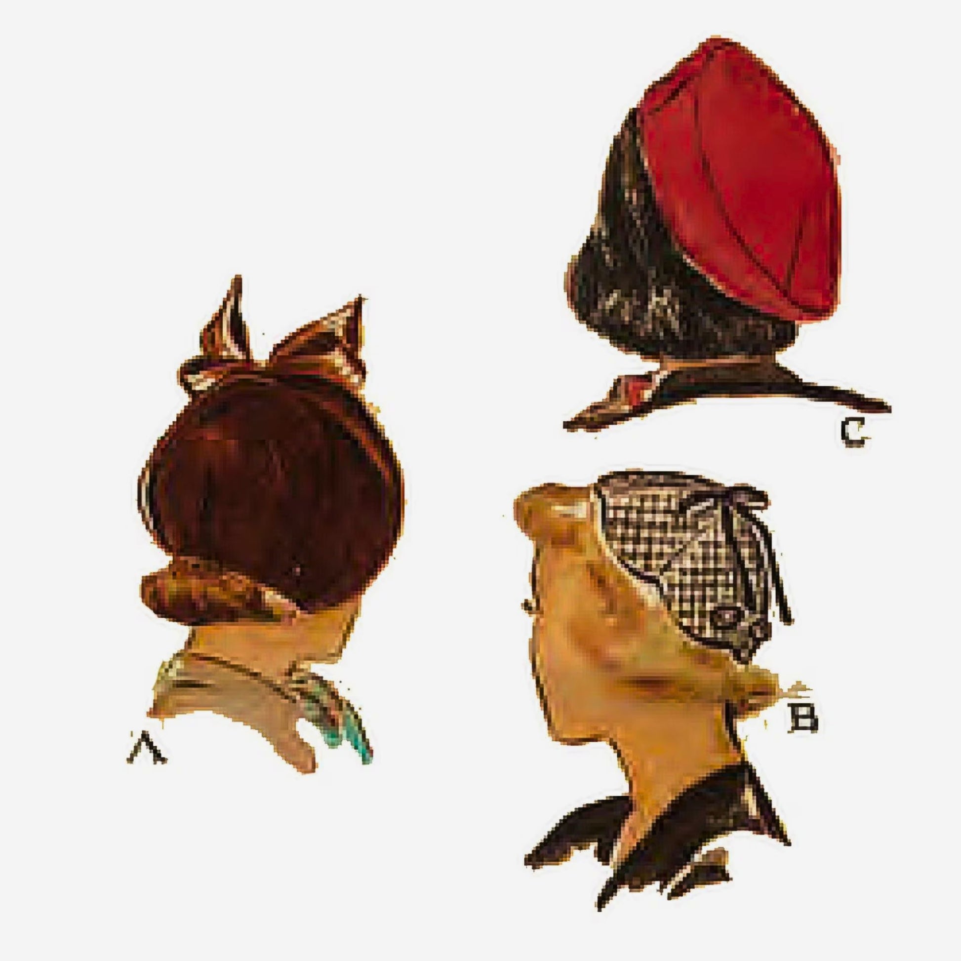 Illustrations of horsehair bonnets with different styles on a white background