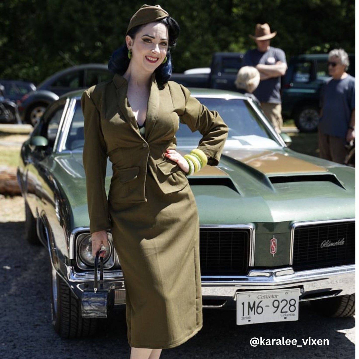 Woman wearing Vintage 1940's  Women's Suit cut From a Man's Suit sewing pattern