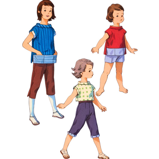 Illustration of three children in colorful clothing on a white background