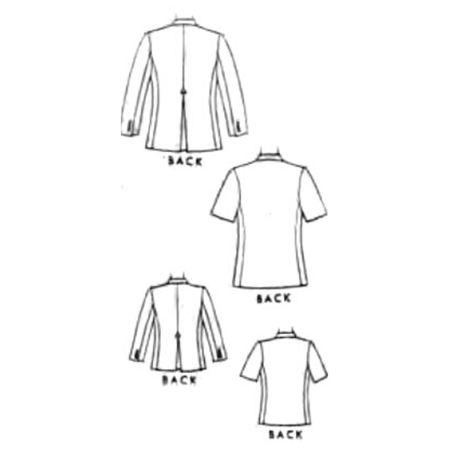 Black and white line drawings of shirts from different angles on a white background