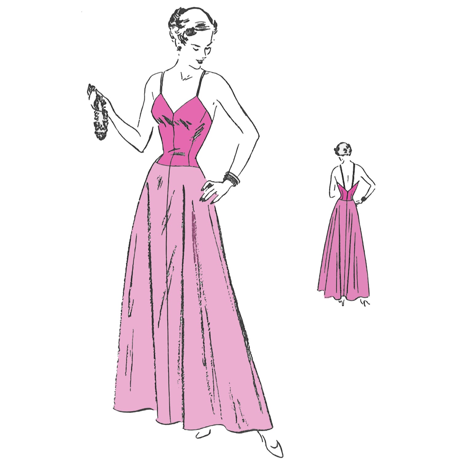 long evening length slip in vintage sewing pattern illustration made from Vogue 6662 pattern
