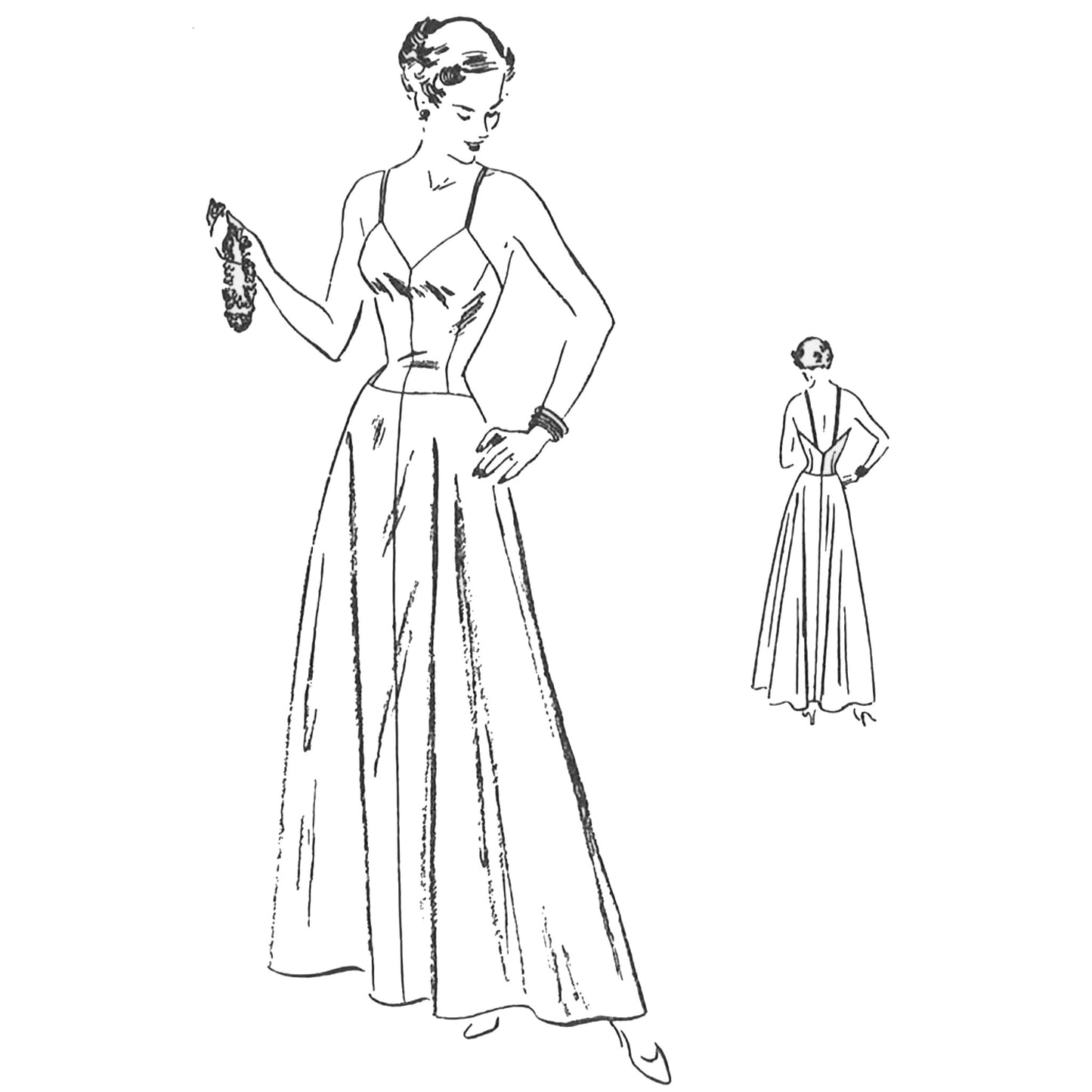 long evening length slip in vintage sewing pattern illustration made from Vogue  6662 pattern