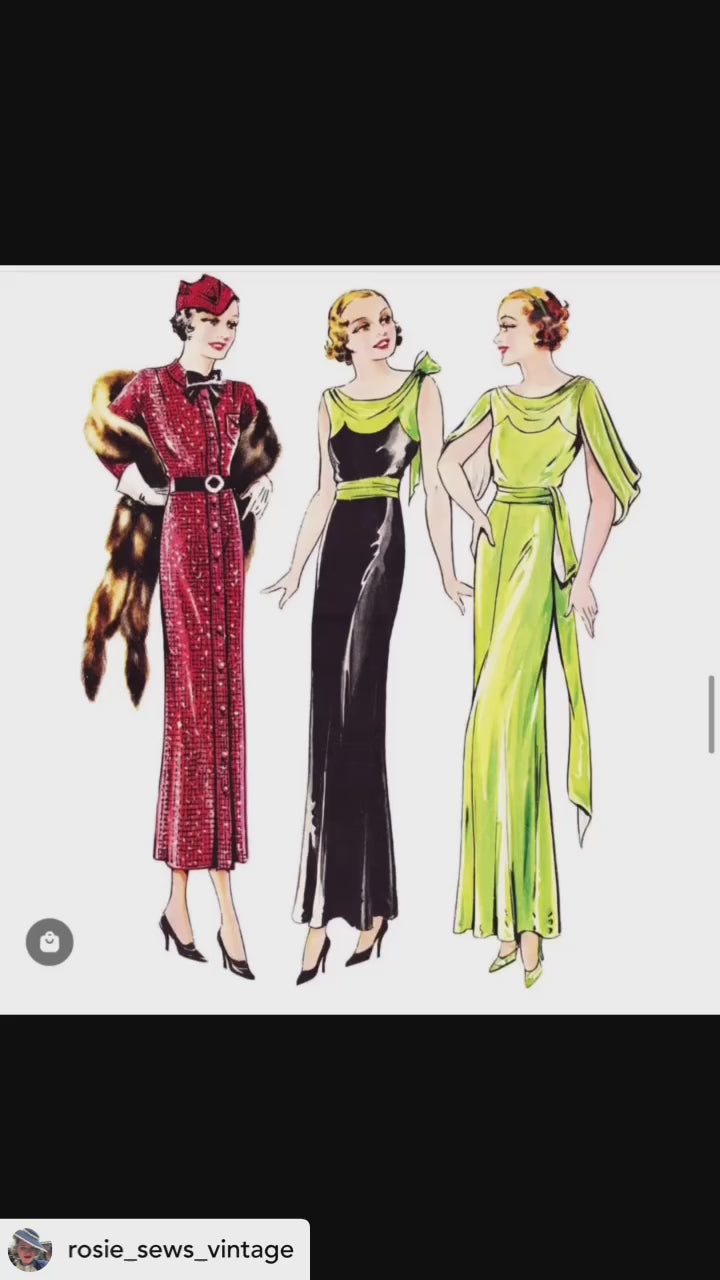 PDF-1930s Sewing Pattern,Dresses & Evening Dress- Bust: 36