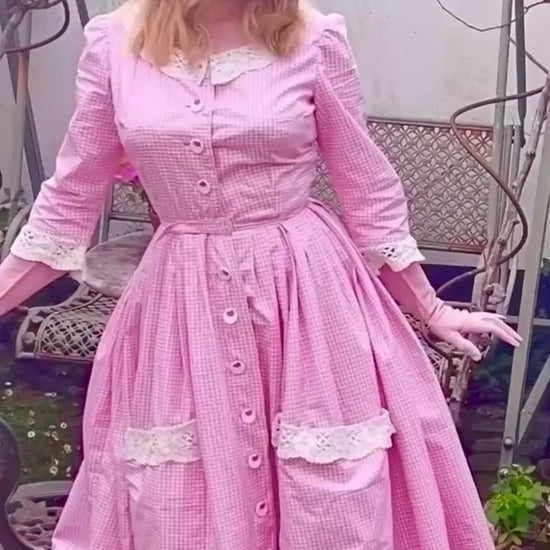 Video of lady in pink gingham Bridgitte Bardor Dress