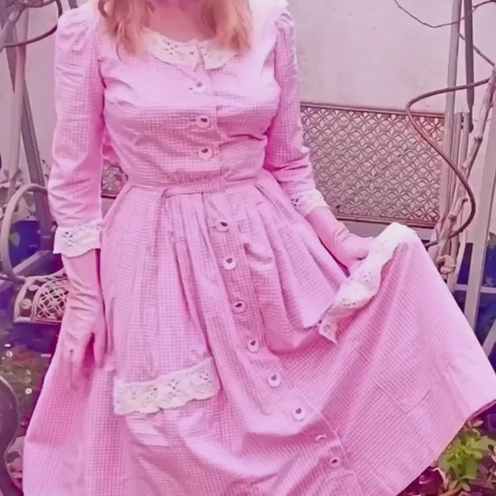 Video of lady in pink gingham Bridgitte Bardor Dress