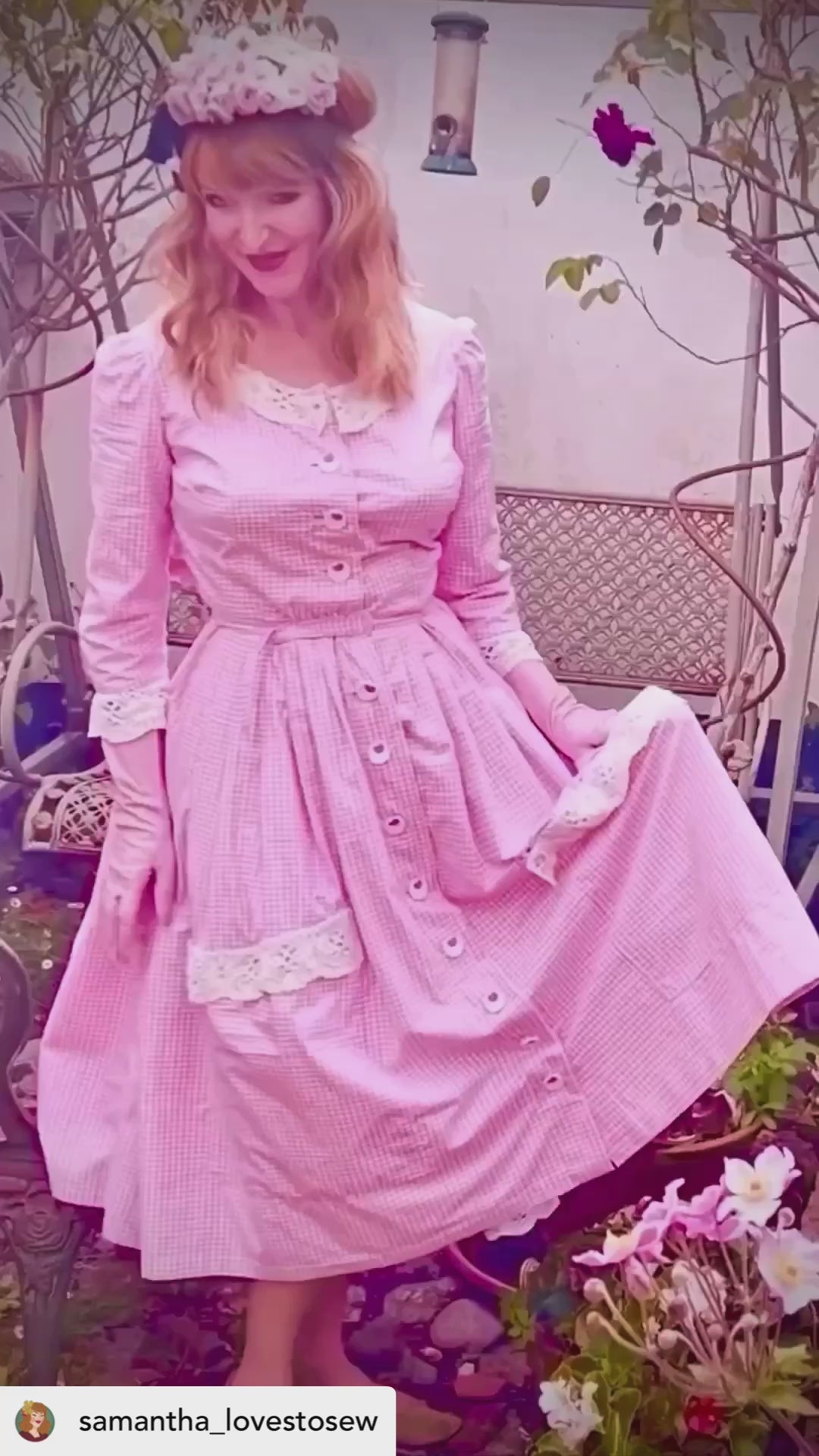 Video of lady in pink gingham Bridgitte Bardor Dress