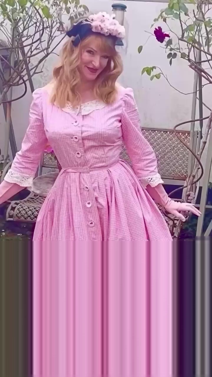 Video of lady in pink gingham Bridgitte Bardor Dress