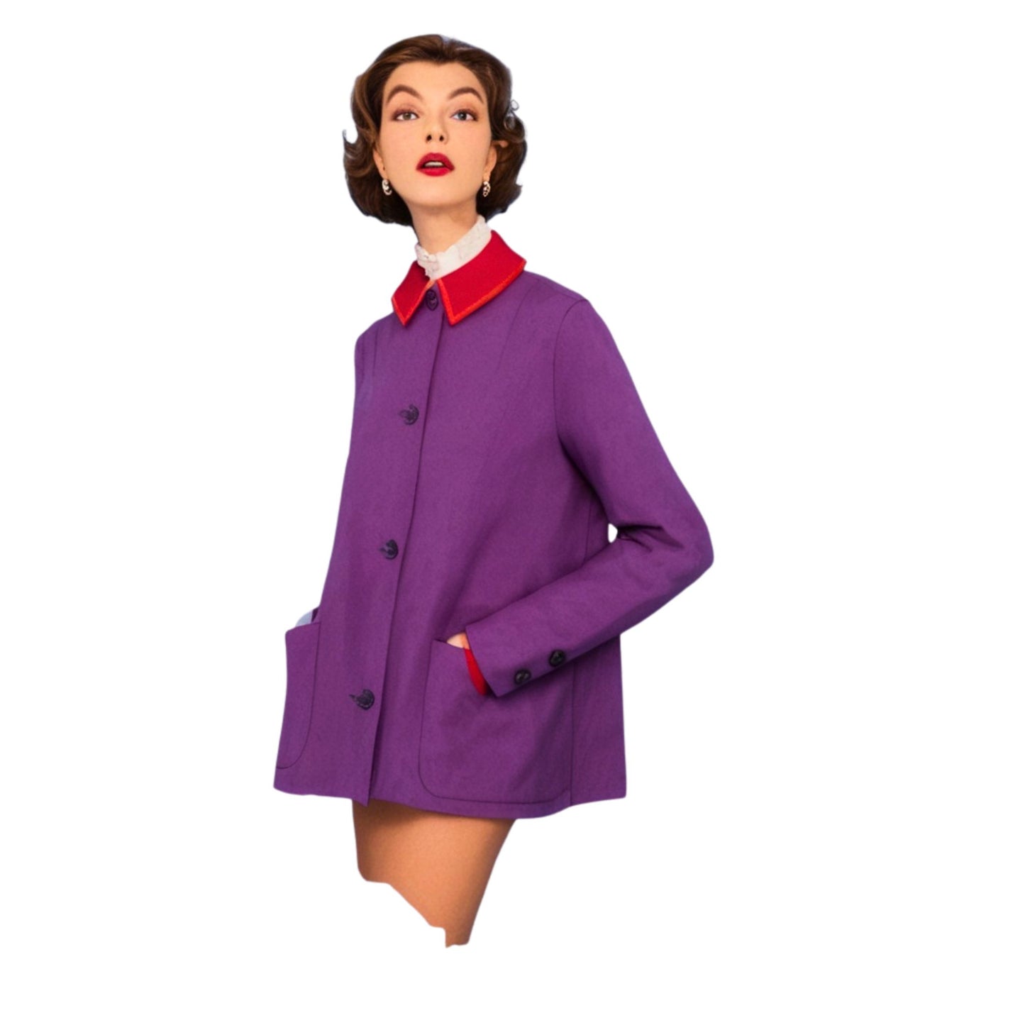 Woman wearing a purple coat 