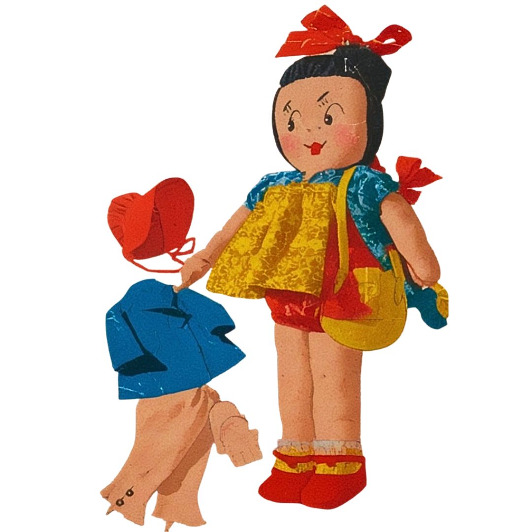 Colorful paper doll with accessories on a white background