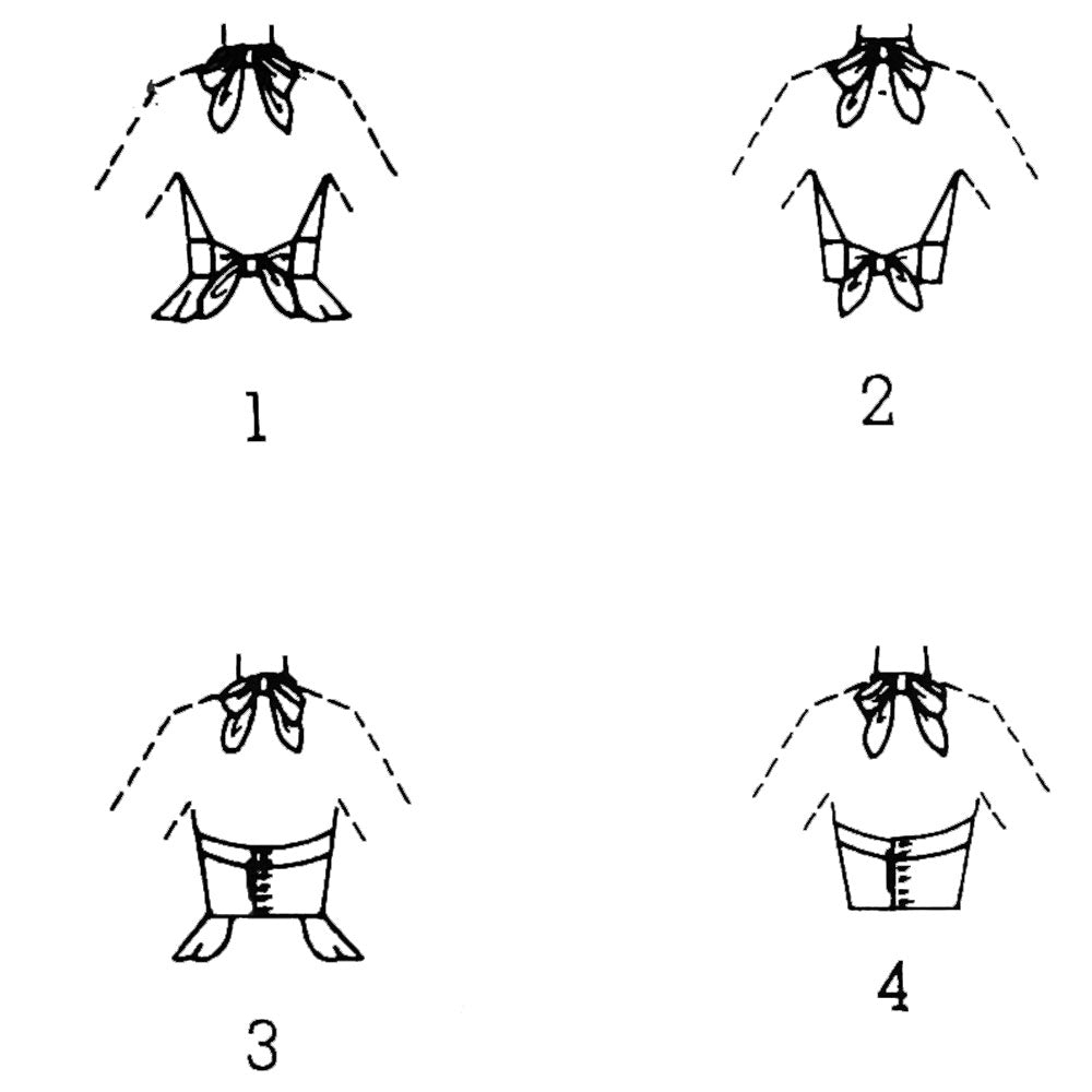 Line drawings of back view of four tops