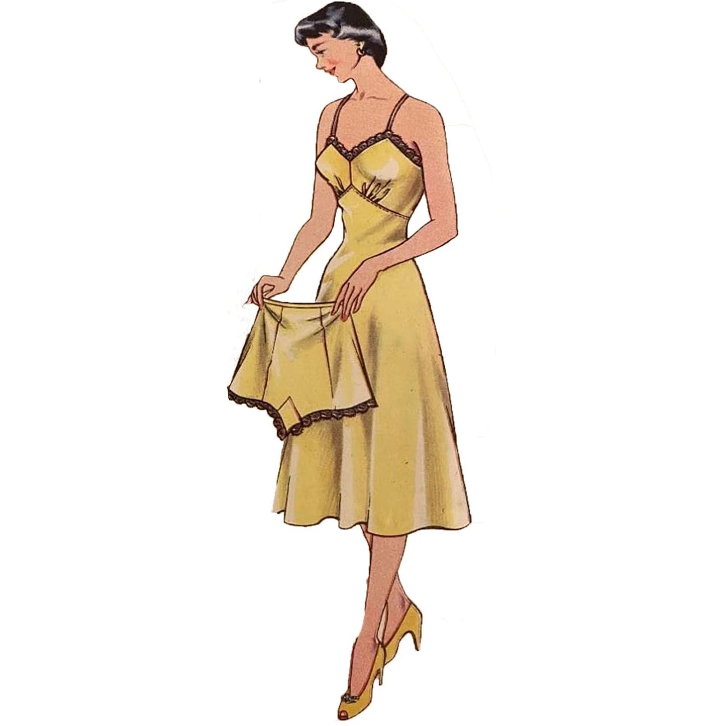 Model wearing 1940s slip and knicker made from Economy Design E6 pattern