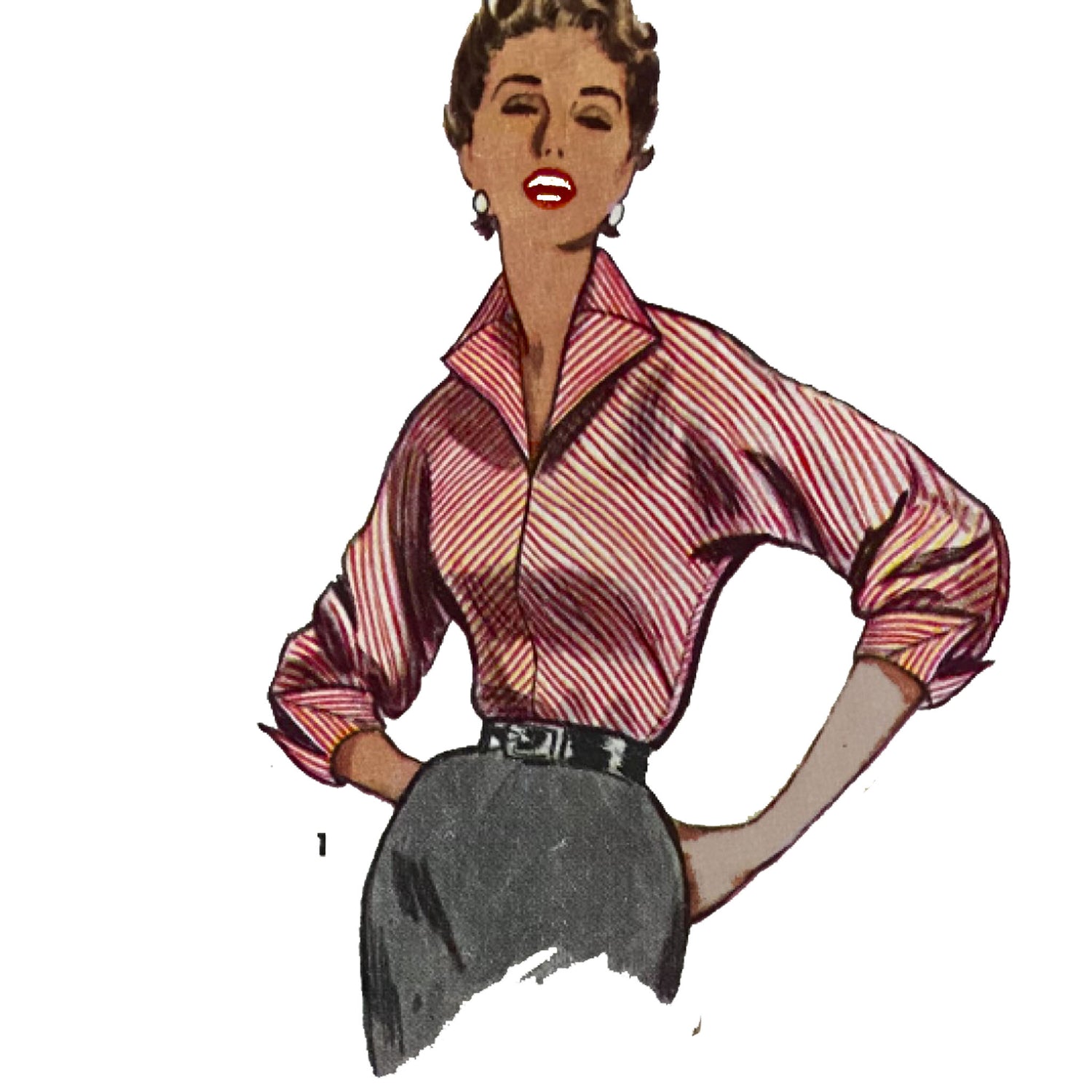 Model wearing blouse in two lengths made from Simplicity 2772 pattern
