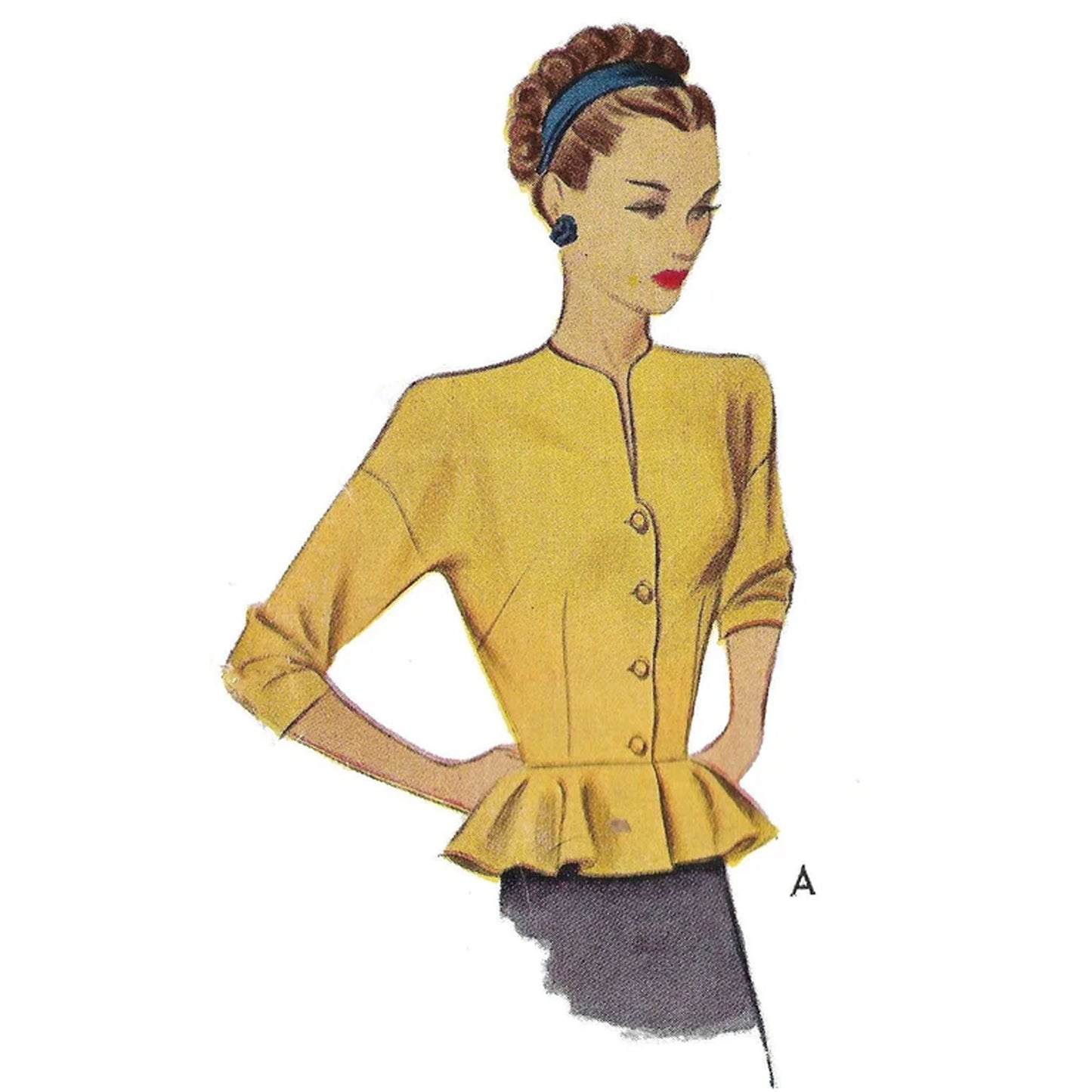 Model wearing 1940s top made from McCall’s 6519 pattern