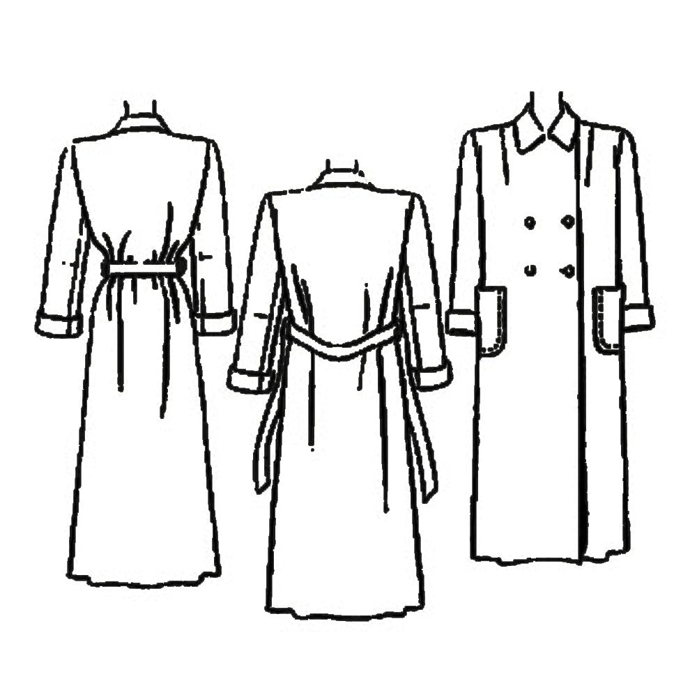 Line drawings of 1940s housecoat made from McCall’s 7097 pattern