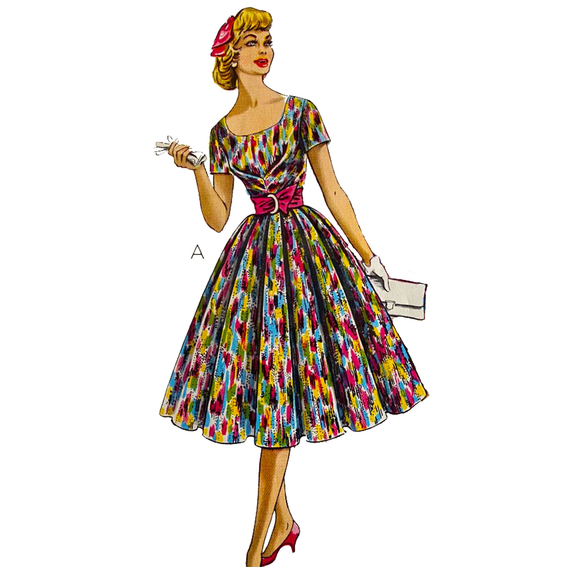 Model wearing dress made from Economy 154 pattern