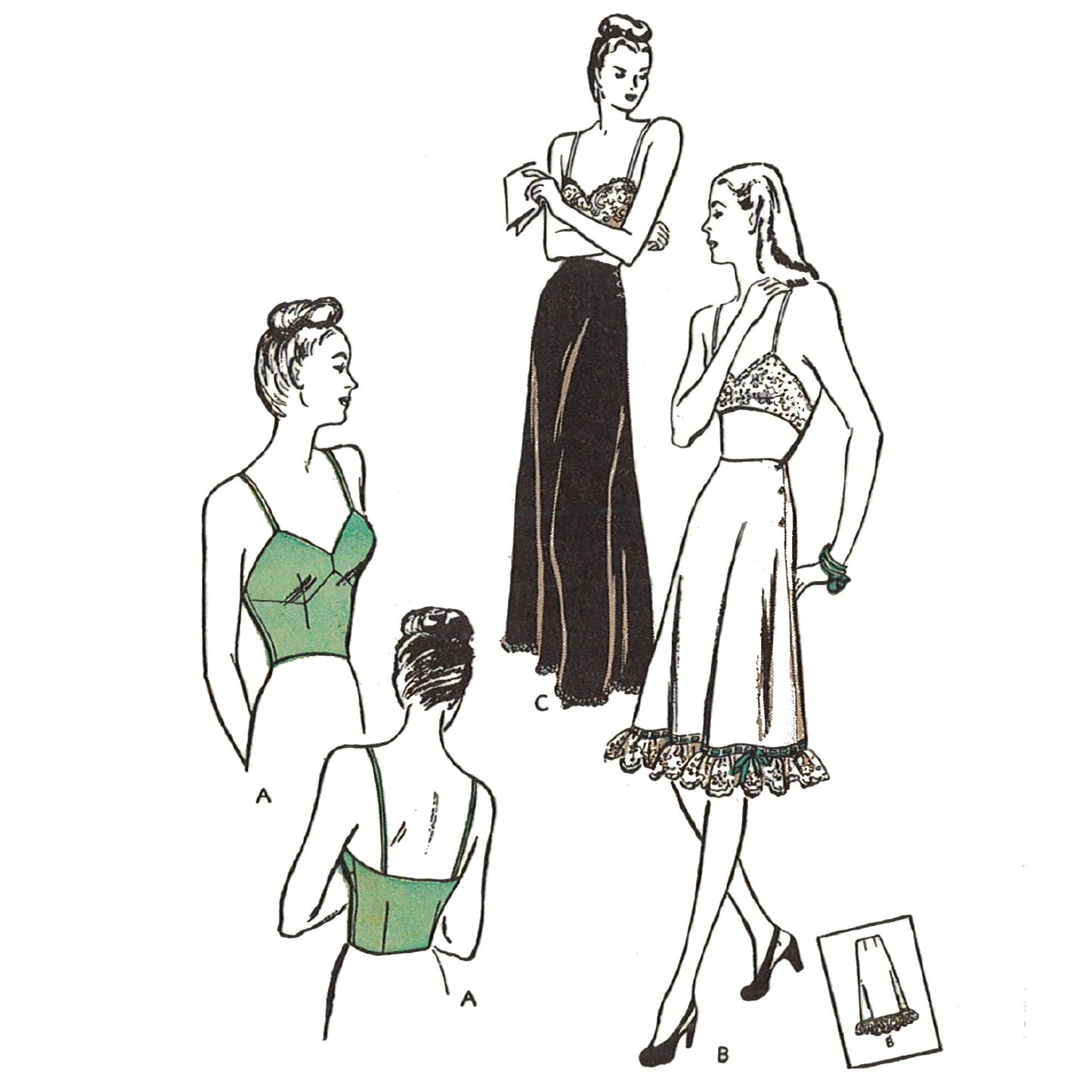 1940er-Jahre-Muster, Damen-BH und Petticoat-Dessous – Brustumfang 32