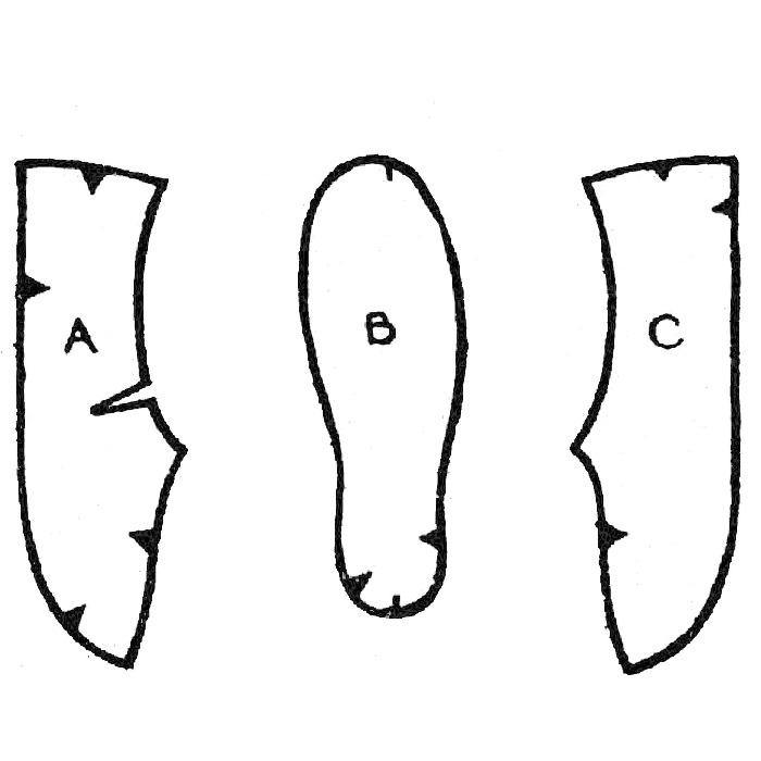 Pattern pieces for slippers.