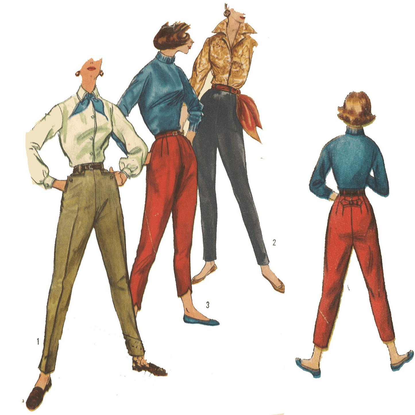 Vintage 1950s Pants  Jeans High Waist Wide Leg Cigarette Pants Capri  Pedal Pushers  VintageRetro