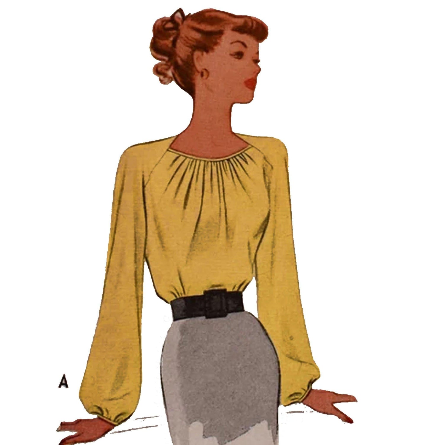 A woman wearing a blouse.