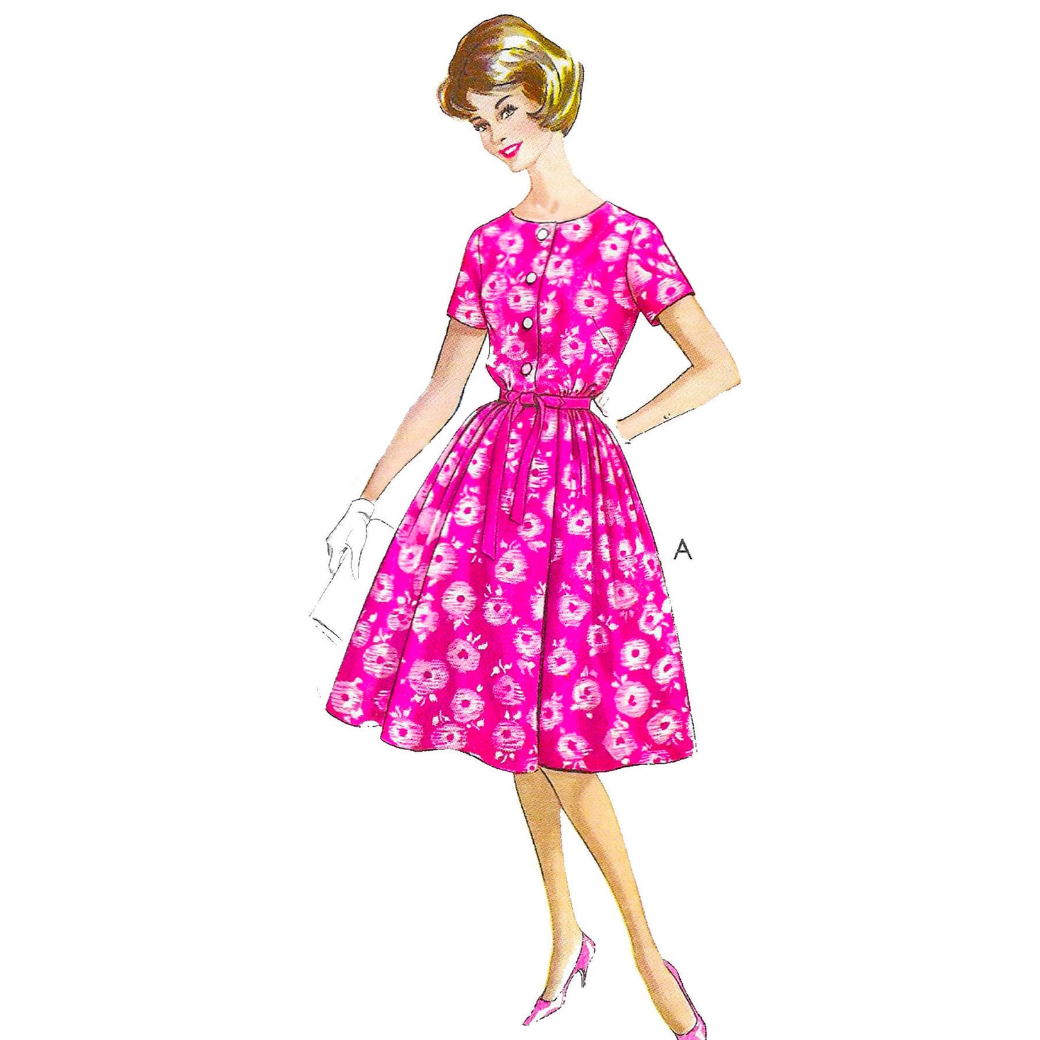 Women wearing a summer or party dress made up from ST386 sewing pattern