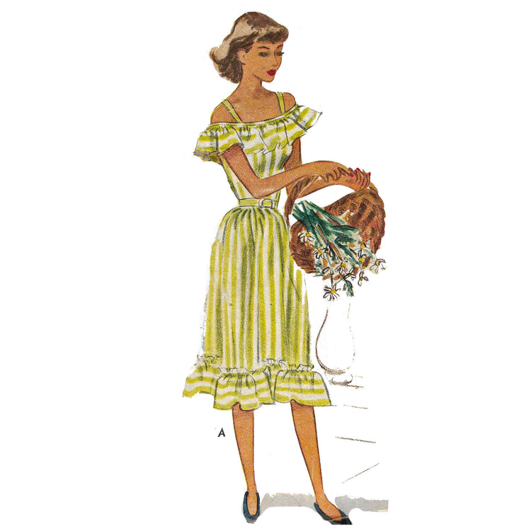 PDF - Vintage 1940s Pattern – Off the Shoulder Midi Dress with Straps ...