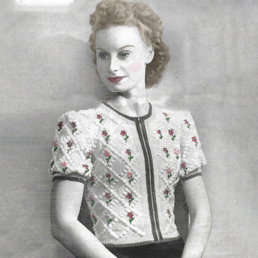 woman wearing Tyrolean flower jumper.