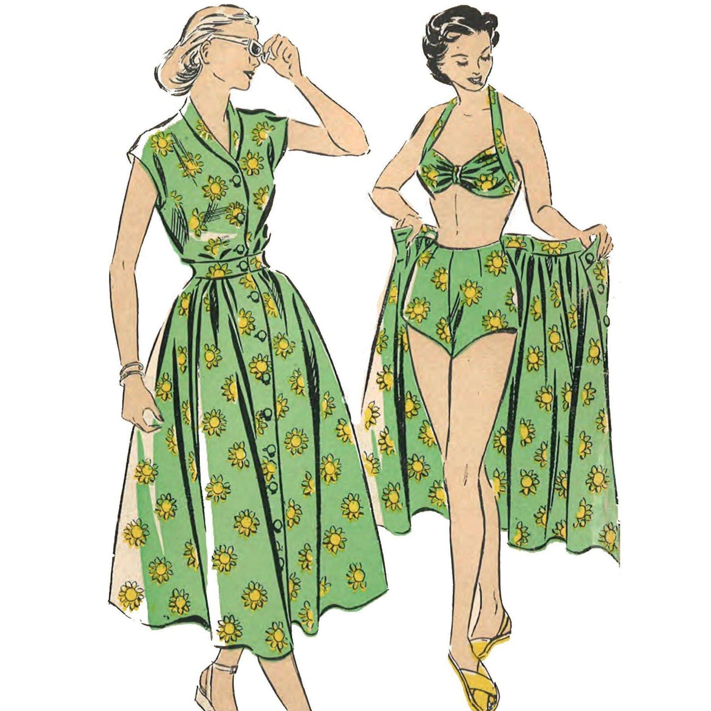 Two women wearing beachwear