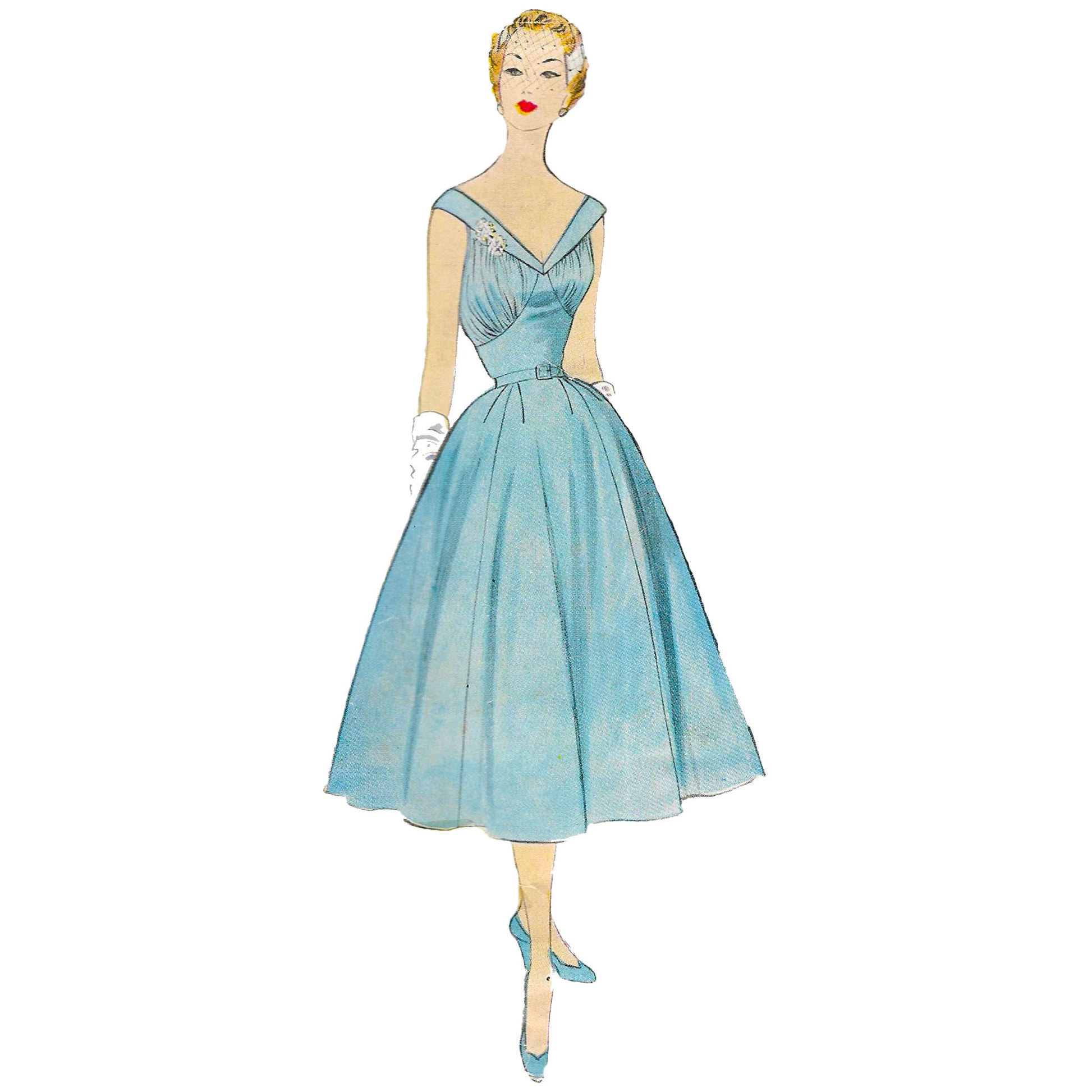 Model wearing 1950s dress made from McCall’s 9792 38 pattern