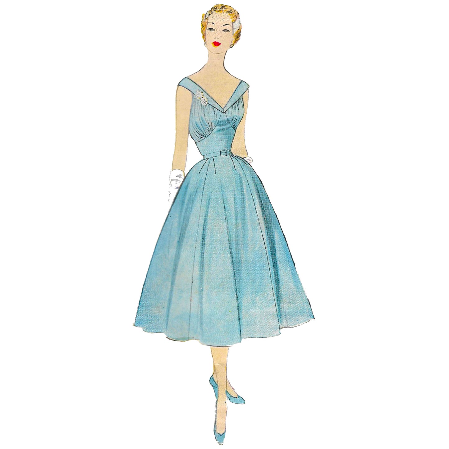 Model wearing 1950s dress made from McCall’s 9792 38 pattern