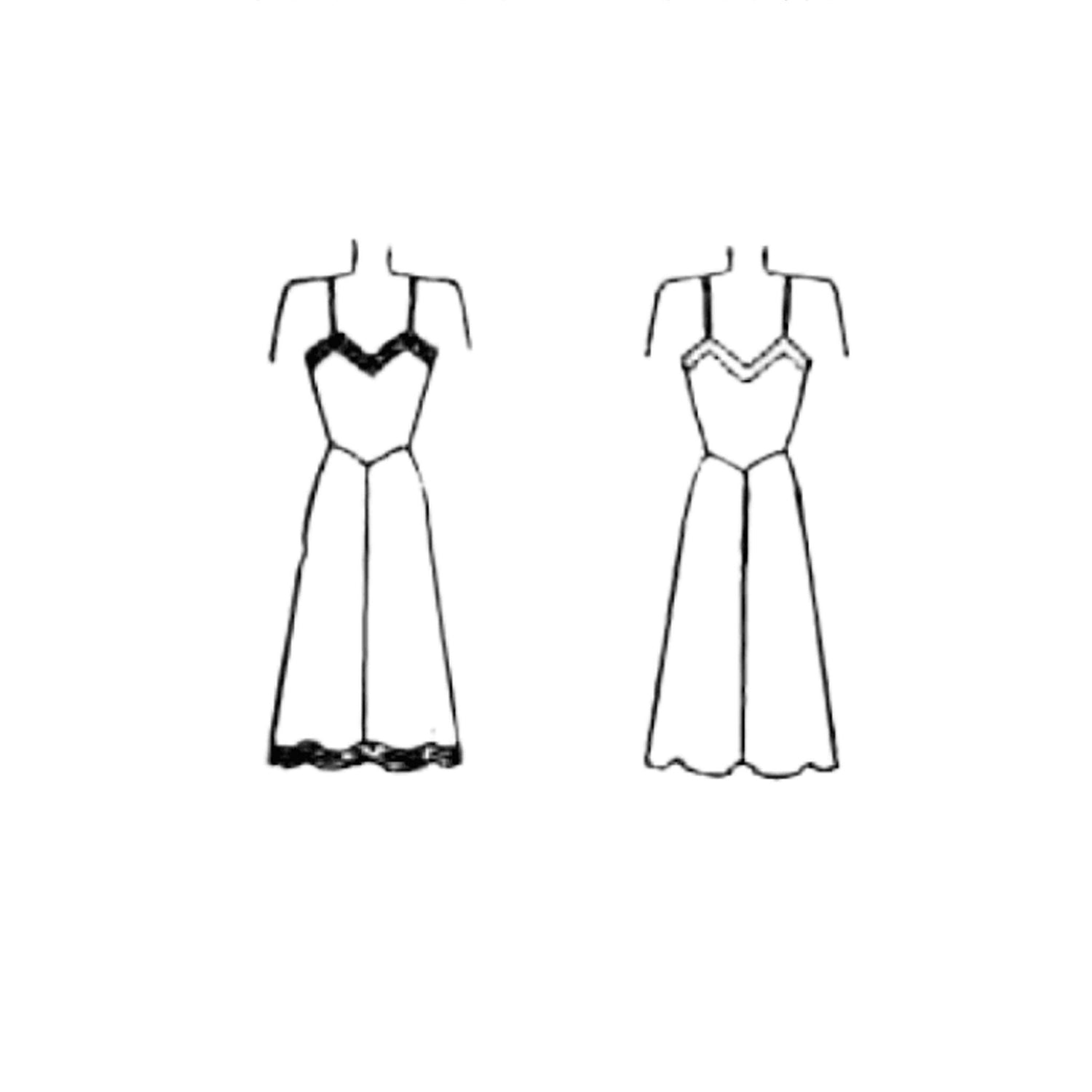 1940s Pattern, Full Length Slip or Nightdress outline