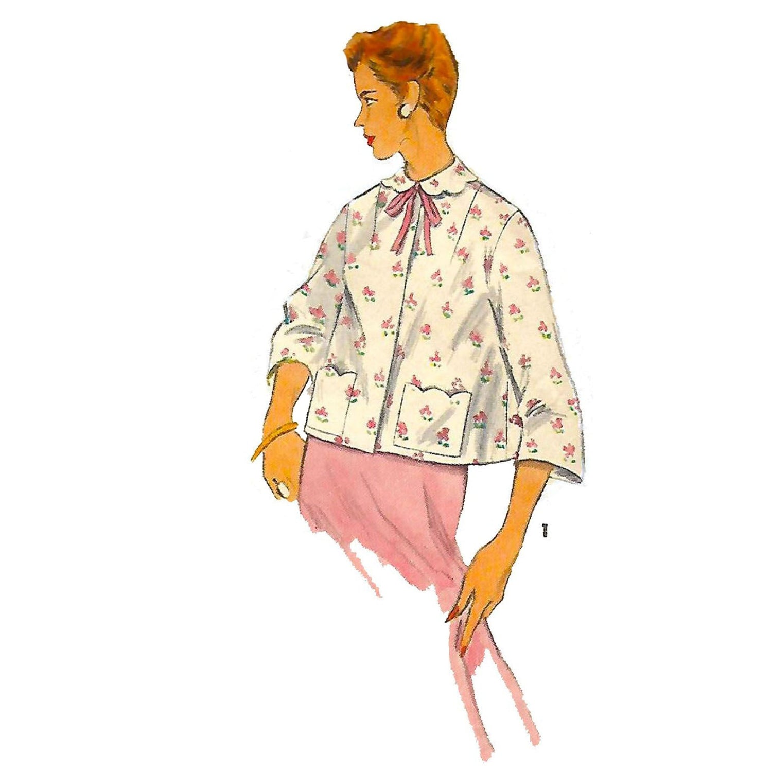 Model wearing 1950s jacket and pants made from McCall’s 3672 pattern