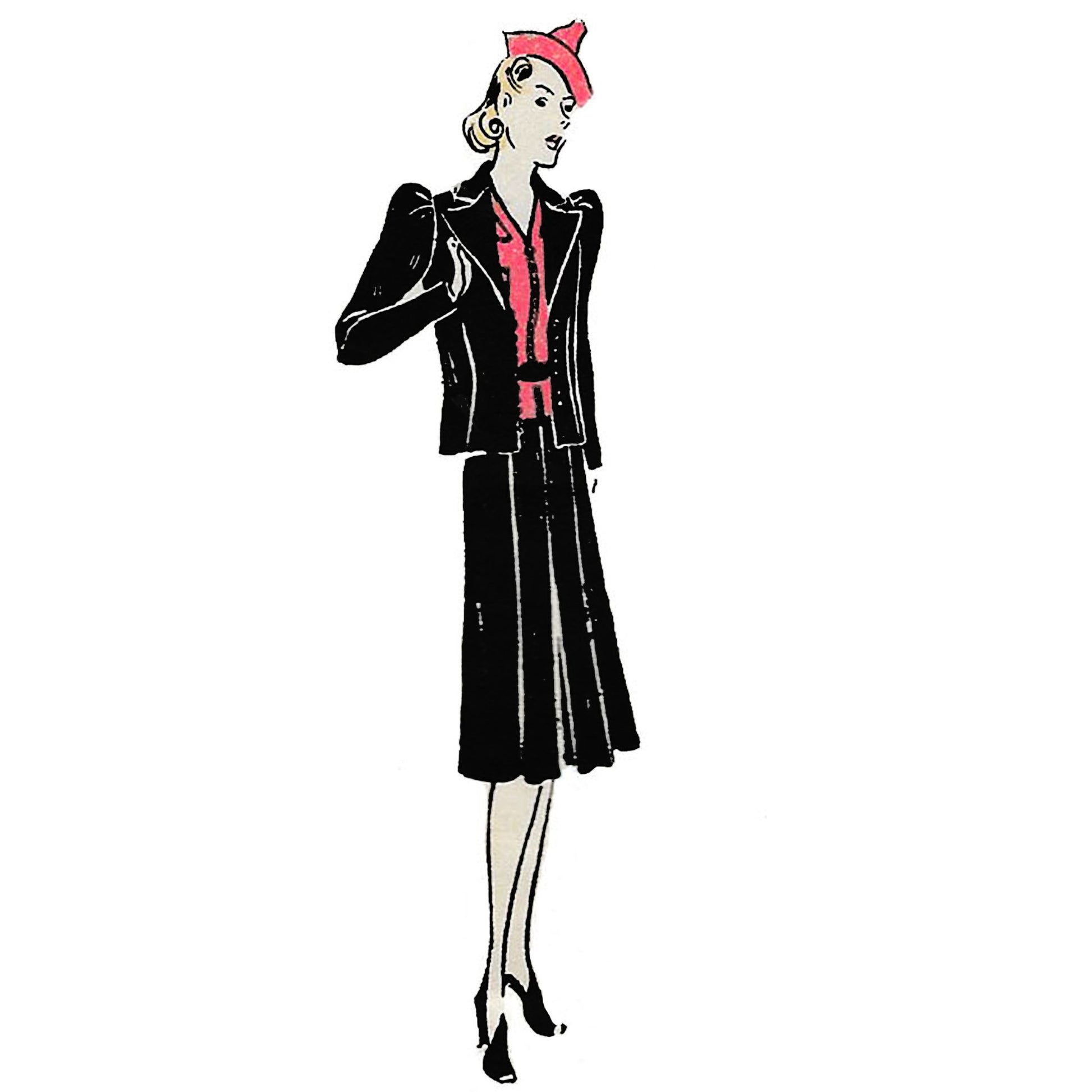 Model wearing 1930s three-piece suit made from Pictorial Review 9655 pattern