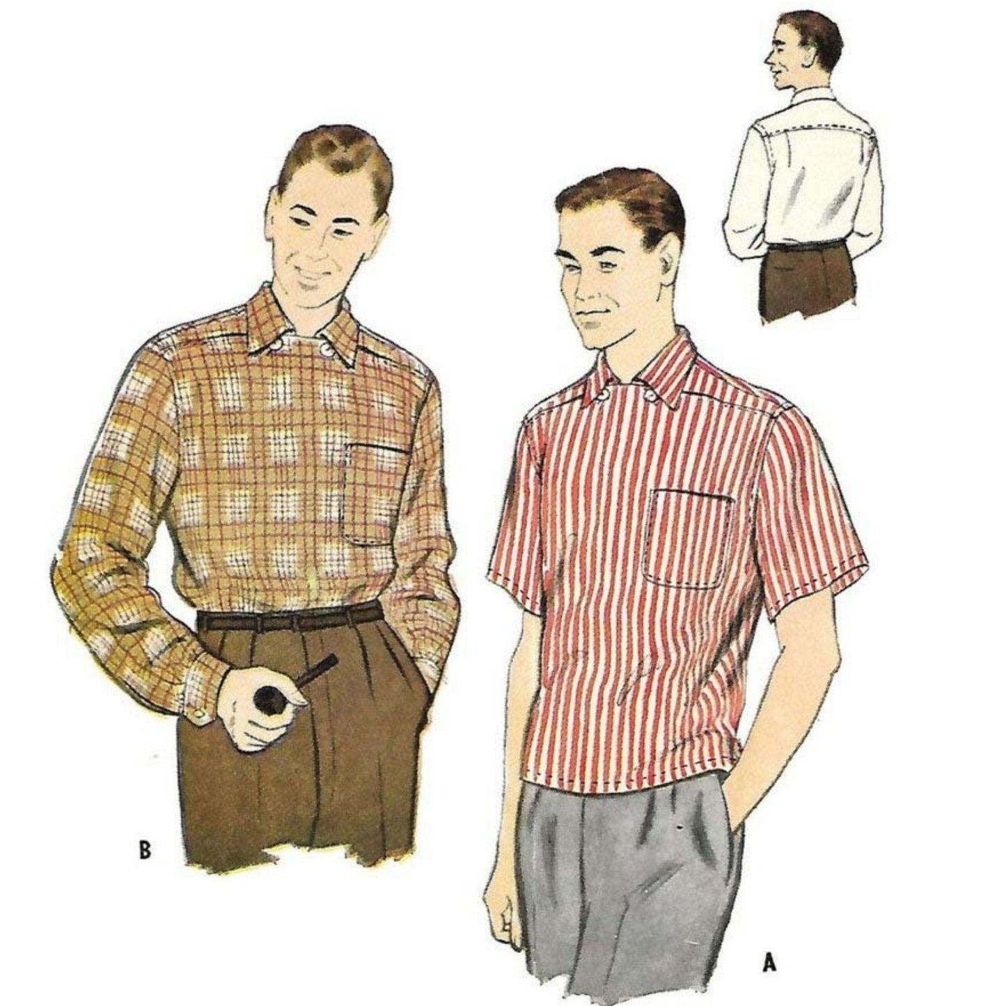 Three men wearing  1950s Pattern, Men's Sports Shirt 