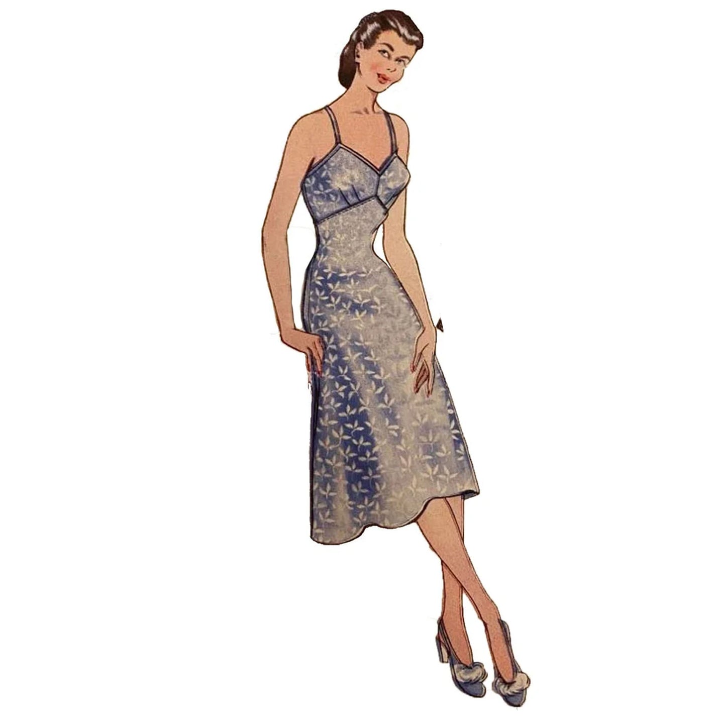 Model wearing 1940s slip and knicker made from Economy Design E6 pattern