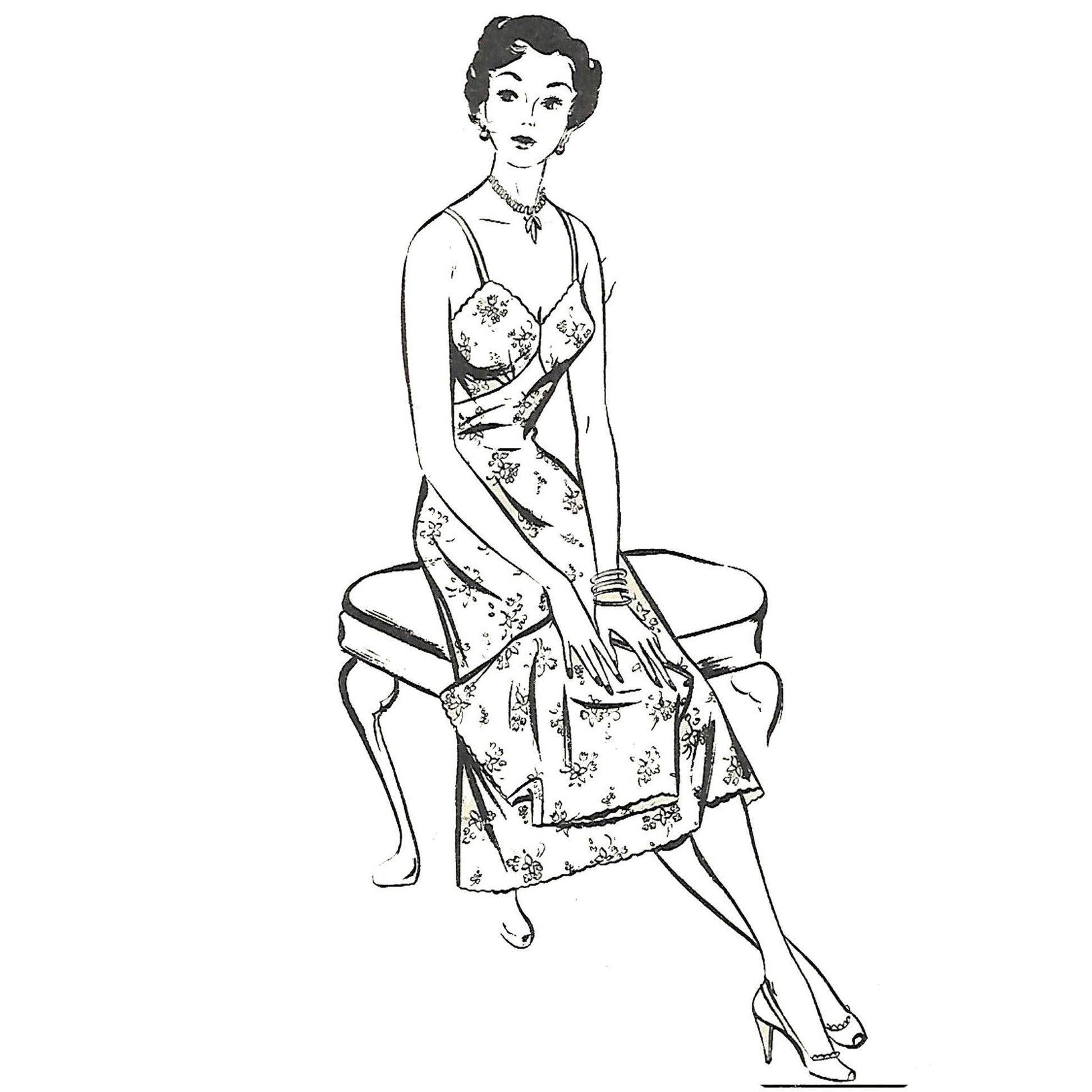 Model wearing 1950s slip & knicker made from Style 630 pattern